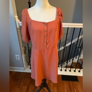 Lauren Conrad Puff Sleeve Button Dress Orange Large